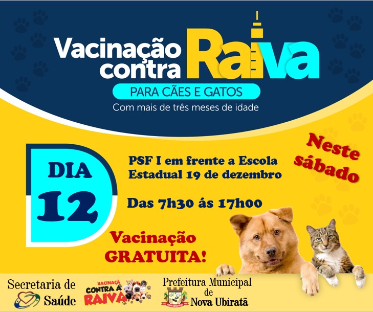 Dia “D” de vacinação antirrábica acontece neste sábado (12) em Nova Ubiratã Foto53206
