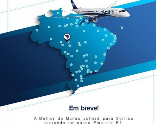 Azul voltará operar em Sorriso com o jato Embraer E1 Foto51607