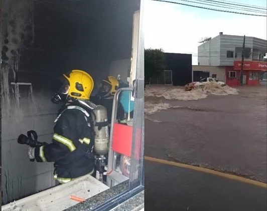 Temporal tem queda de raio que causa incêndio e enxurrada arrasta carros Foto23458