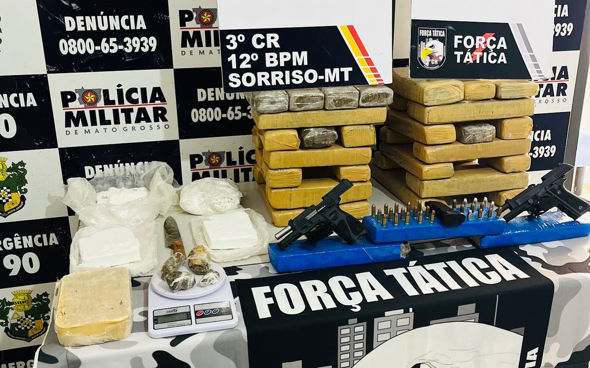 Força Tática apreende 40 tabletes de drogas, armas e munições em Sorriso Foto97945