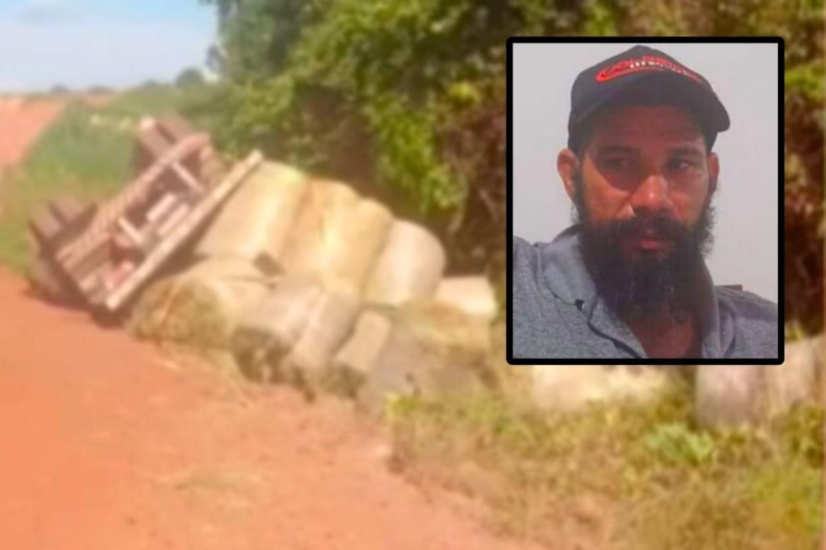 Caminhoneiro morre ao tombar veículo carregado com feno em estrada rural Foto65141