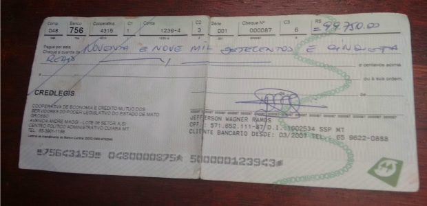 Cheque de deputado de MT no valor de R$ 99,7 mil é achado em lixeira Foto70464